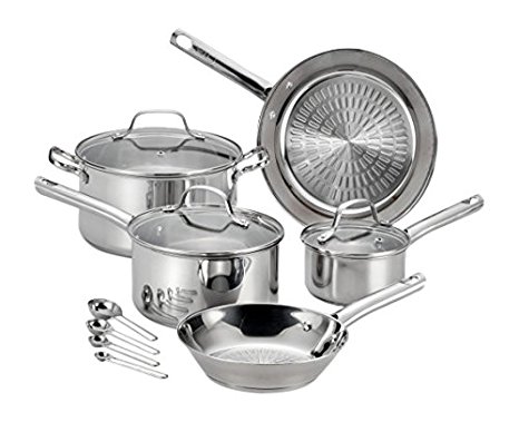 T-fal E760SC Performa Stainless Steel Dishwasher Safe Oven Safe Cookware Set, 12-Piece, Silver