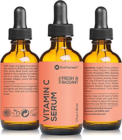 Vitamin C Serum 1 Ounce - Pure and Natural Anti Wrinkle Facial Serum Will Shrink Pores and Reverse Signs of Sun Damage. Powerful Acne Scar Treatment and Tightening Serum Helps Brighten Skin