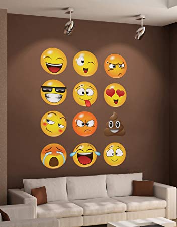 12 Large Emoji icons Faces Wall Stickers Decal #6052B 15in X 15in each Emoticon