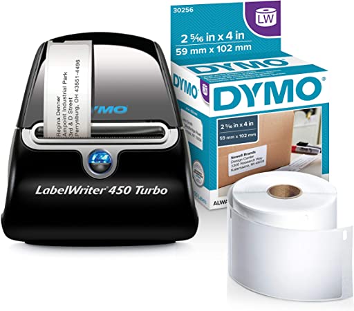 DYMO LabelWriter 450 Turbo Thermal Label Printer (1752265) and DYMO LW Standard Shipping Labels for LabelWriter Label Printers, White, 2-5/16'' x 4'', 1 roll of 300 (30256) Bundle