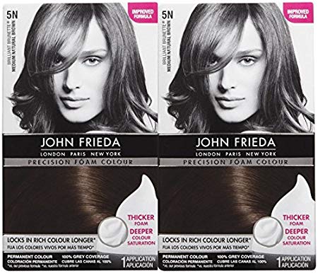 John Frieda Precision Foam Hair Colour, Medium Natural Brown 5N, 2 pk