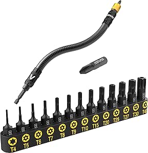 Tamper Proof Torx Bit Set S2 Alloy Steel T4 - T40 with Flexible Bit Holder Extension