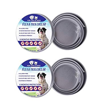 2 Pack Flea Tick Control Adjustable Waterproof Collar Protect Dogs/Cats - Last 8 Months Natural Plant Extracts Pet Treatment Prevention Fits All