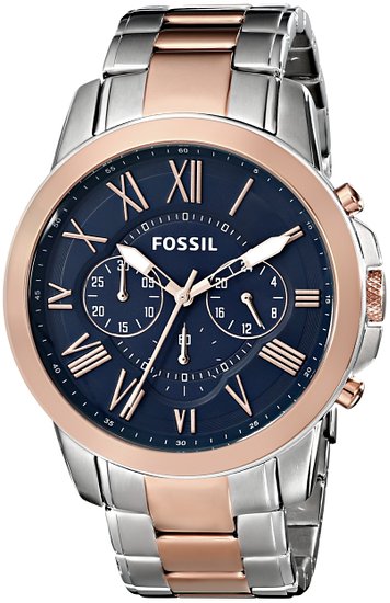 Fossil Men's FS5024 Grant Chronograph Two-Tone Rose and Silver Stainless Steel Watch