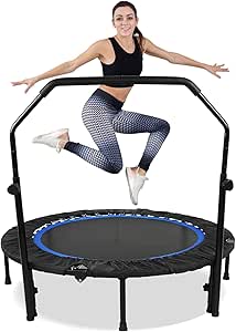 48"/50" Bungees Rebounder Trampoline for Adults, Silent Trampoline Fitness Rebounder with Adjustable Handle Bar, Jumping Cardio Trainer Indoor Workout Max Limit 440/330 lbs