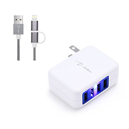 iphone charger, I-Bollon 24Watt 4.8A 4 port AC/DC travel charger adapter with foldable plug for iPhone 5/5C/5S/6S/6S PLUS/7/7 plus,IPad Air, Samsung, HTC and more