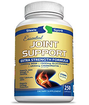 MSM Glucosamine Chondroitin Joint Support - 250 Extra Strength Pills - 2000mg MSM - 1500mg Glucosamine - 1200mg Chondroitin - Say Goodbye To Hip Knee & Joint Pain - By Steele Spirit