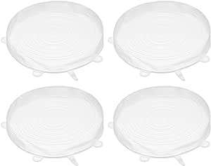 uxcell Silicone Stretch Lids, 4Pack 7.68" Round Container Lid Silicone Bowl Covers Reusable Silicone Lids for Cups, Bowls and Food Cover, White