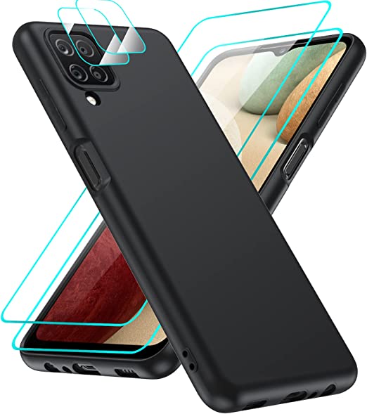 Samsung A12 Case, Galaxy A12 Case with [2 Pack] Tempered Glass Screen Protector & Camera Lens Protector, LeYi Liquid Silicone Slim Silky-Soft Protective Case Cover for Galaxy A12, Black