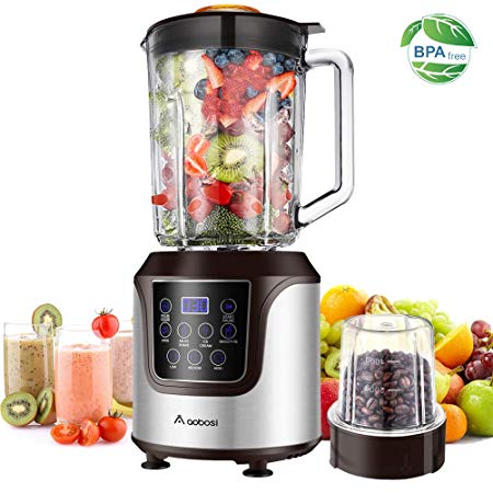Blender, AAOBOSI Smoothie blender, Professional Blender with 52 Oz Glass Jar for Shakes and Smoothies, Max Power 1400w, 3 Speeds, Stainless Steel