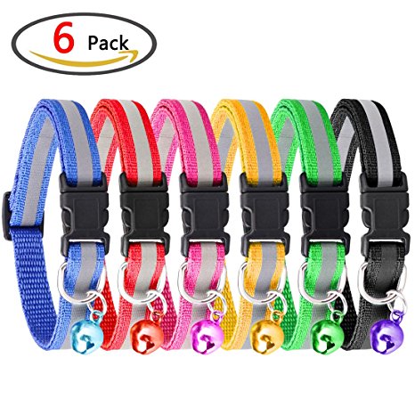 KeNeer Cat Collar with Bell Adjustable Fluorescently Reflective, Simple and Elegant Design (6 Colors)