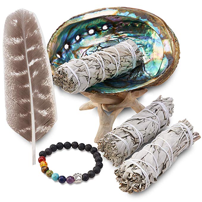 JL Local 3 White Sage Smudge Gift Kit - Abalone Shell, Feather, Stand, Instructions & More - Smudging, Cleansing, Healing & Stress Relief