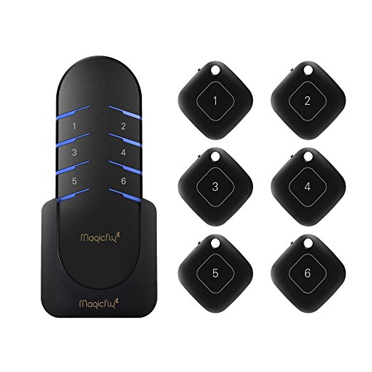 Magicfly Wireless RF Item Locator Key Finder 1 RF Transmitter and 6 Receivers， Item Finder with Base Support, Remote Control