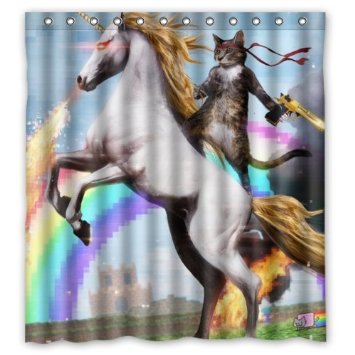Personalized Funny Unicorn and cat Shower Curtain, Shower Rings Included 100% Polyester Waterproof 66" x 72"
