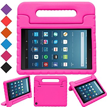 MENZO Case for All-New Fire HD 8 2017 - Shockproof Convertible Handle Light Weight Protective Stand Cover Kids Case for All-New Kindle Fire HD 8" 2017 Tablet, Rose