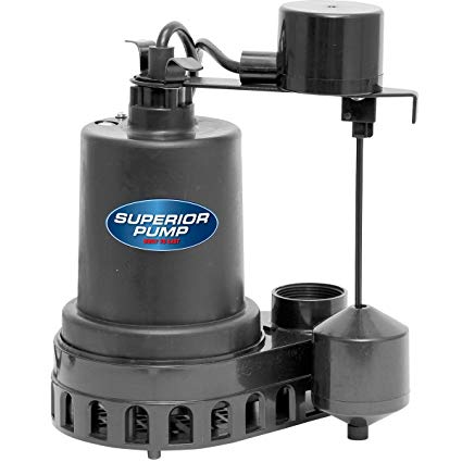 Superior Pump 92372 1/3 HP Thermoplastic Submersible Sump Pump with Vertical Float Switch