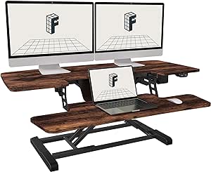 FLEXISPOT Electric Standing Desk Converter 40" Height Motorized Adjustable Stand up Desk Riser with Quick Release Keyboard Tray, Rustic Color