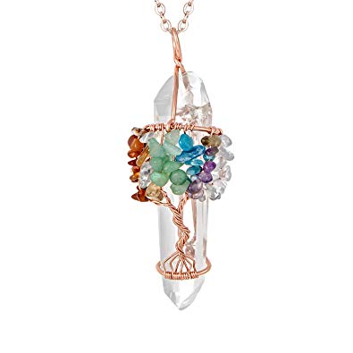 sedmart Tree of Life Pendant Amethyst Rose Crystal Necklace Gemstone Chakra Jewelry