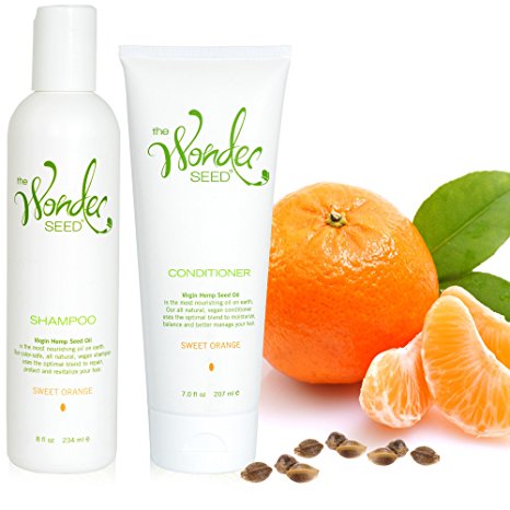 The Wonder Seed Hemp Shampoo and Conditioner Set - All Natural Organic Formula - Vegan Friendly Blend - Best Solution for Dry Itchy Scalp/ Dandruff & More - Proudly Cruelty Free (Sweet Orange)