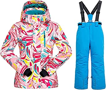 Girls Boys Kids Winter Warm Outdoor Mountain Waterproof Windproof Snowboarding Skiing Jackets  Ski Bib Pants Overalls Set