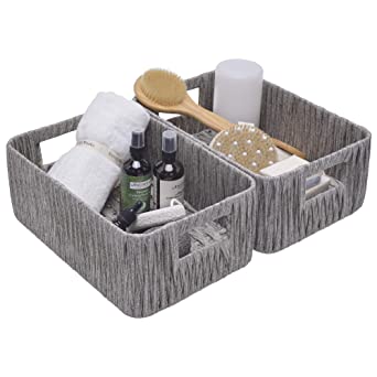 StorageWorks Hand-Woven Decorative Baskets with Handles, Woven Baskets for Storage, Gray, 12.6" x 8.5" x 5.1", 2-Pack