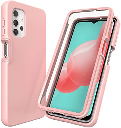 Nuomaofly for Samsung Galaxy A32 5G Case with Built-in Screen Protector Designed, Full-Body Protection Shock Absorption PC Front Cover   Soft Liquid Silicone for Galaxy A32 5G - Rose Gold