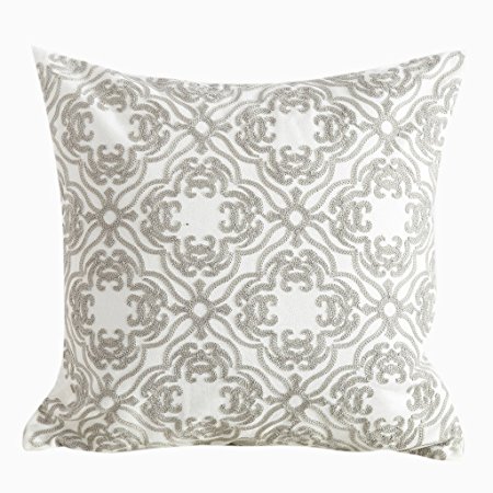Best Dreamcity 1 Piece Embroidery Cotton Canvas Cushion Covers / Pillowcase for Sofa 18"x18", White/Grey Floral
