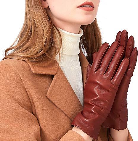 Luxury Italian Soft Leather Gloves for Women - Genuine SheepSkin Leather Women’s Cold Weather Gloves Cashmere Lined
