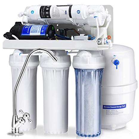 COSTWAY Reverse Osmosis Water Filter System, NSF certified 5 Stage RO Water Purifier with Faucet and Tank, High Capacity Under Sink Drinking Water Filtration System for Whole House