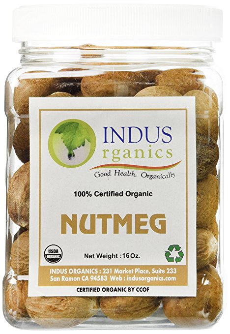 Indus Organics Nutmeg Whole, 1 Lb Jar, Premium Jumbo Grade, Freshly Packed