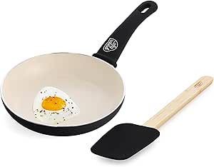 GreenLife Soft Grip 8” Frypan and Spatula Healthy Ceramic Nonstick Breakfast Cookware Set, PFAS-Free, Easy to Clean, Dishwasher Safe, Oven Safe, Stay-Cool Handles, Black