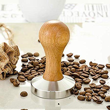 UBILILI Coffee Tampers - Wooden Coffee Tamper 58mm Barista Espresso Base Coffee Bean Press Stainless Steel Flat Base Professional Coffee Bean Press - Beans Roast Maker French Grinder Machine Makeup