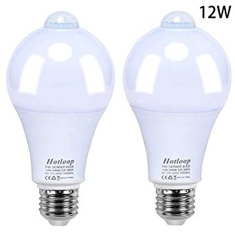 Motion Sensor Light Bulb LED Bulb Auto on/Off 12W E26/E27 Security Light Bulbs with Sensor for Bedroom Babyroom Basement(White 2 Pack)