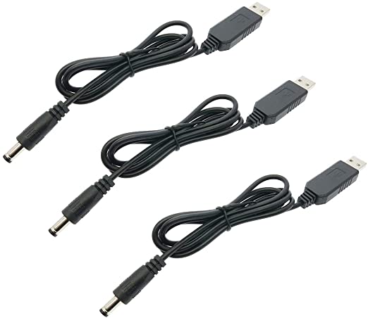 HiLetgo 3pcs USB to DC Convert Cable 5V to 12V Voltage Step-Up Cable 5.52.1mm DC Male 1M