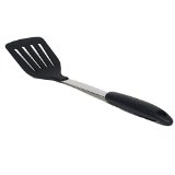 CuliChef Silicone and Stainless Steel Spatula - Black Slotted Spatula Turner - High Quality Non Stick Heat Resistant Kitchen Tool