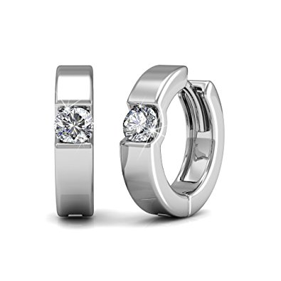 Cate & Chloe Charlie 18k White Gold Plated Hoop Earrings w/Swarovski Crystals, Small Crystal Hoops for Women, Solitaire Stone Earring Set, Silver Round Ring Earrings, Butterfly Clasp - MSRP $130