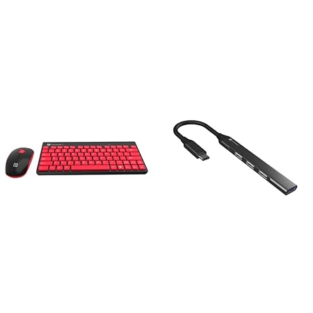 Portronics Key2-A Combo of Multimedia Wireless Keyboard & Mouse, Compact Light-Weight for PCs, Laptops and Smart TV, Black & MPORT 31C 4-in-1 USB Hub (Type C to 4 USB-A Ports) with Fast Data Transfer