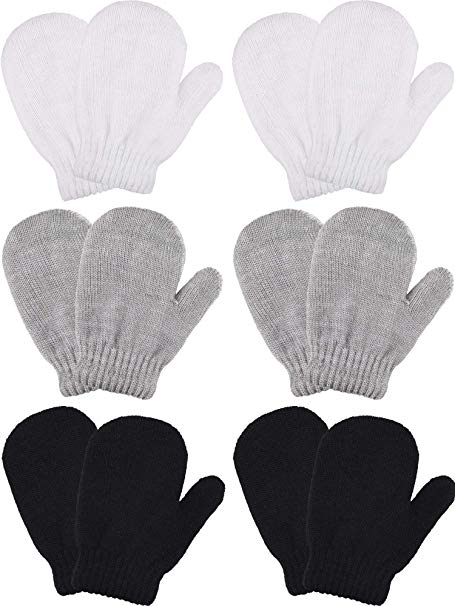 Boao 6 Pairs Stretch Mittens Winter Warm Knitted Gloves for Kids Toddler Supplies