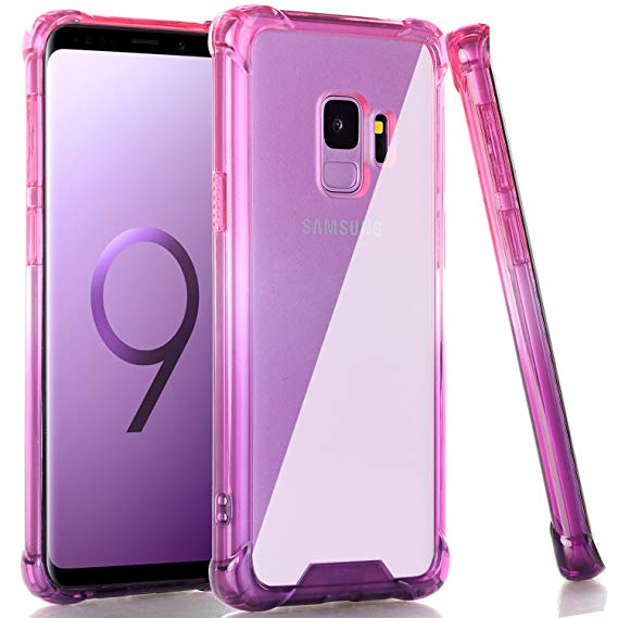BAISRKE Galaxy S9 Case, HotPink Purple Gradient Shock Absorption Flexible TPU Soft Edge Bumper Anti-Scratch Rigid Slim Protective Cases Hard Plastic Back Cover for Samsung Galaxy S9 (2018)