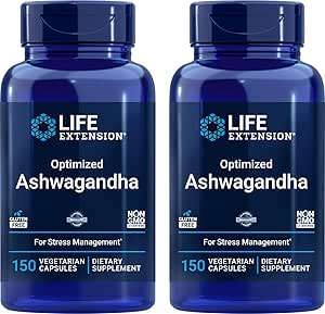 Life Extension Optimized Ashwagandha, 150 Veg Caps (Pack of 2) - Non-GMO, Gluten Free, Vegetarian Capsules