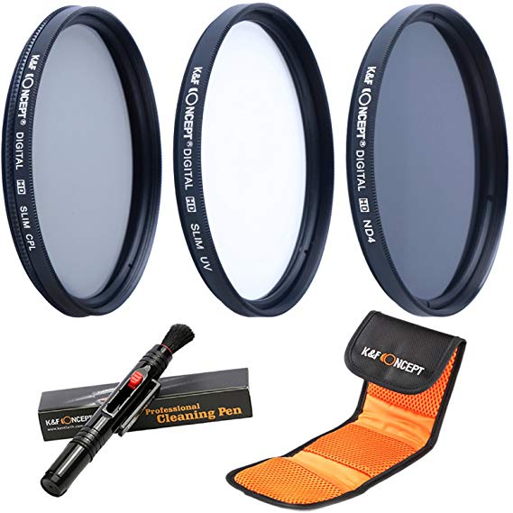 K&F Concept 72mm UV CPL ND4 Lens Accessory Filter Kit UV Protector Circular Polarizing Filter Neutral Density Filter for Canon 7D 60D 70D 500D for Nikon D7000 D600 D300 D800 D7100 for Sony A77 NEX 5 DSLR Cameras   Cleaning Pen   Filter Bag Pouch