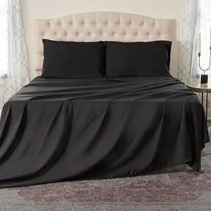 Northwest Ashford Home Essentials Bedding, 4 Piece Queen Size Sheet Set, Stretch Limo Black