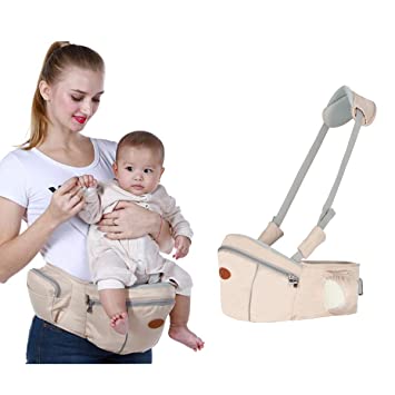 Baby Hip Seat Carrier Waist Stool – SKYROKU Baby Carrier for Child Infant Toddler with Adjustable Back Strain Relief Strap Safety Certified (Khaki)