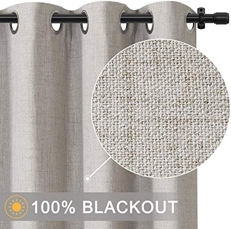 Rose Home Fashion 100% Blackout Curtains, Linen Textured Room Darkening Darpes& Thermal Insulated Liner, Blackout Curtains for Bedroom/Living Room-1 Panel (50x108 Beige)