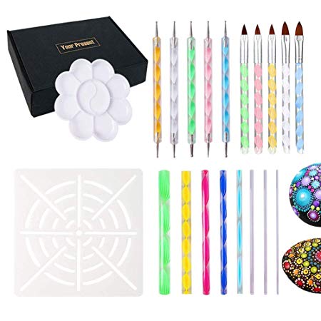 20 Pieces Mandala Dotting Tools for Rocks Different Size Painting Tools with Mandala Stencils and Paint Pallet Mandala Art