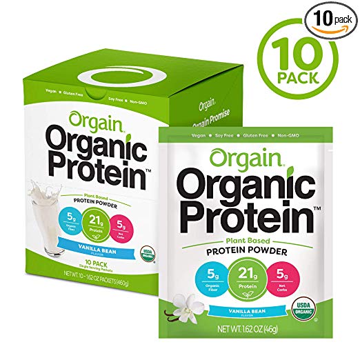 Orgain Organic Plant Based Protein Powder Travel Pack, Vanilla Bean, Vegan, Gluten Free, Dairy Free, Kosher, Non GMO, 10 Count