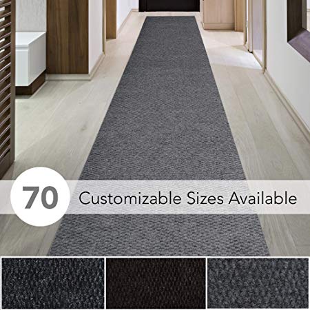iCustomRug Spartan Weather Warrior Duty Indoor/Outdoor Utility Berber Loop Carpet Runner, Area Rugs, 3ft,4ft,6ft Widths 70 Custom Sizes with Natural Non-Slip Rubber Backing 3' X 22' in Grey