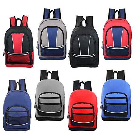 17 Inch Wholesale Sport Backpacks in 8 Assorted Styles - Bulk Case of 24 Bookbags