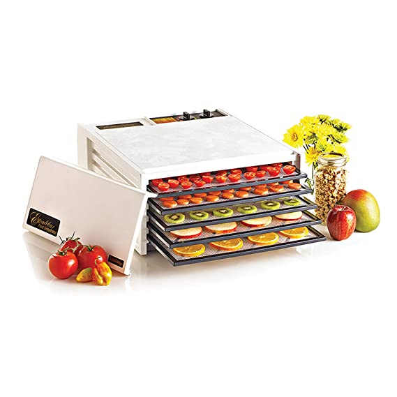 Excalibur 3526TW 5-Tray Electric Food Dehydrator with Temperature Settings and 26-hour Timer Automatic Shut Off for Faster and Efficient Drying Includes Guide to Dehydration Made in USA, 5-Tray, White