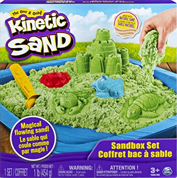 Kinetic Sand, Sandbox Playset with 1lb of Green and 3 Molds, for Ages 3 and up